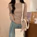 Korean Version Brushed Cotton Warm Long-Sleeve Base Shirt, Slim-Fit Herringbone Splicing Design For Spring, Autumn, And_ecoleips.com