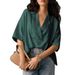 2026 European And American Foreign Trade Women's Summer New Short-sleeved Turn-down Collar Casual Loose Top Solid_ecoleips.com