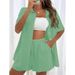 Women's Casual Loose Shirt Set Single Breasted Solid Color Two Piece Shorts Outfit Short Sleeved Fashion Spot Goods_ecoleips.com
