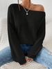Women's Off-Shoulder Knit Sweater European American Style Solid Color Long Sleeve Loose Fit Cross Border Trade_ecoleips.com