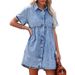 2022 Cross-Border Trade Ho Sale European And American Washed Denim Turn-Down Collar Loose Swee Ruffle Dress Shor_ecoleips.com