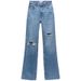 Women's Clothing New Slim High Waist Straight Trousers Ripped Decorative Wide Leg Jeans_ecoleips.com