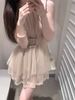 Elegant Knot Neckline Short Dress Women's Summer Fashion Waist Cinched Asymmetrical Strapless Princess Style Dress_ecoleips.com
