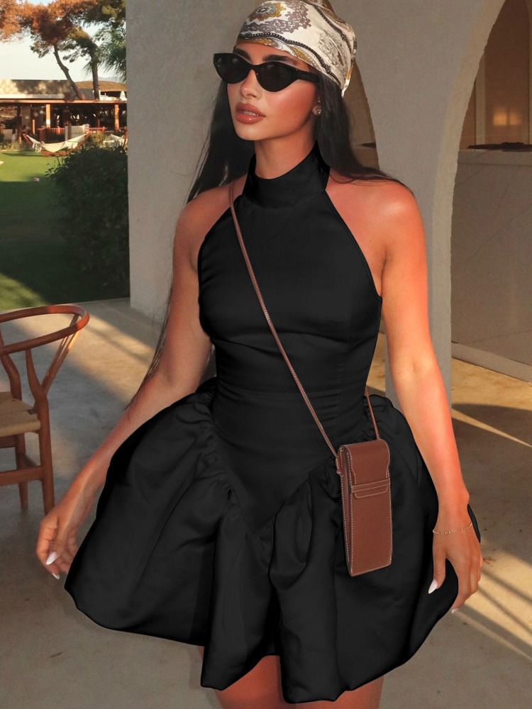 Blifanbo O-neck Sexy Elegant Mini Dress Women Lace-up Sleeveless Backless Summer High Waist Patchwork Pleated Club Party Dress_ecoleips.com