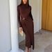 Women Elegant Slim Waist Fitted Dress High Neck Long Sleeve Solid Party Office Casual Daily Dress For Ladies_ecoleips.com