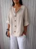 K New Loose Fit Women's V-Neck Button-Up T-Shirt_ecoleips.com