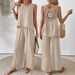 Women's Cotton Linen Two-Piece Set Casual Wide Leg Pants And Hollowed out Back Vest Cross Border European American Style_ecoleips.com