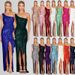 Verve Women's Fashion Ins Style Off-Shoulder Tie Pleated Sweet And Spicy Sequin Gown Dress_ecoleips.com