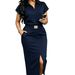 Women's Short Sleeve Top With High Slit Slim Skirt Set - Casual Two Piece Outfit For Spring Summer_ecoleips.com
