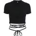 Solid Color Cut Exposed Navel Cross Tie Short Sleeved T-shirt Women, Versatile For Summer, Slim Fit, High Waist, Careful_ecoleips.com