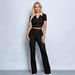 Summer New Women's Polo Collar Color Block Two Piece Set Ribbed Knit Short Top High Waisted Wide Leg Pants_ecoleips.com