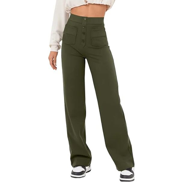 Women's Clothing Fashion Casual Straight High Waist Button Wide Leg Trousers_ecoleips.com