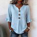 Women's Clothing Women's V Neck Button Top Style Cotton Linen Summer For Formal & Casual For Women Slim Fit Casual T-Shirt_ecoleips.com