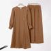 H718 Muslim Women's Two-Piece Set Fashionable Elegant Solid Color Irregular Long Shirt Top Wide-Leg Pants Robe_ecoleips.com
