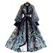 Women's European Court Style Retro Dress Slimming Flattering Mesh Patchwork Printed Lantern Sleeve Full Skirt Dress_ecoleips.com