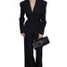 Women's Elegant V-Neck Blazer And Pants Set Business Casual Suit for Office And Evening Wear Breathable Stretch Fabric_ecoleips.com