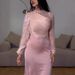 Elegant Mesh Asymmetrical One-Shoulder Long Sleeve Bodycon Evening Dress For Women - Stretch Polyester Formal Gown With Pleated Detail_ecoleips.com