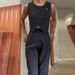 Women's Clothing solid color round neck button top temperament straight pants suit_ecoleips.com