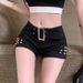 2025s Trendy Sexy Low Waist Girl Women Rivet Stretch Tight Hot Pants Spring Autumn Outer Wear Black Denim Shorts_ecoleips.com