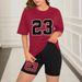 Women's Clothing Solid color all match digital printing two piece short sleeved shorts loose casual spring and summer_ecoleips.com