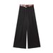 Women's Silk Satin Wide Leg Pants Casual Belted Trousers Versatile Summer Fashion Regular Fit Polyester Capris_ecoleips.com