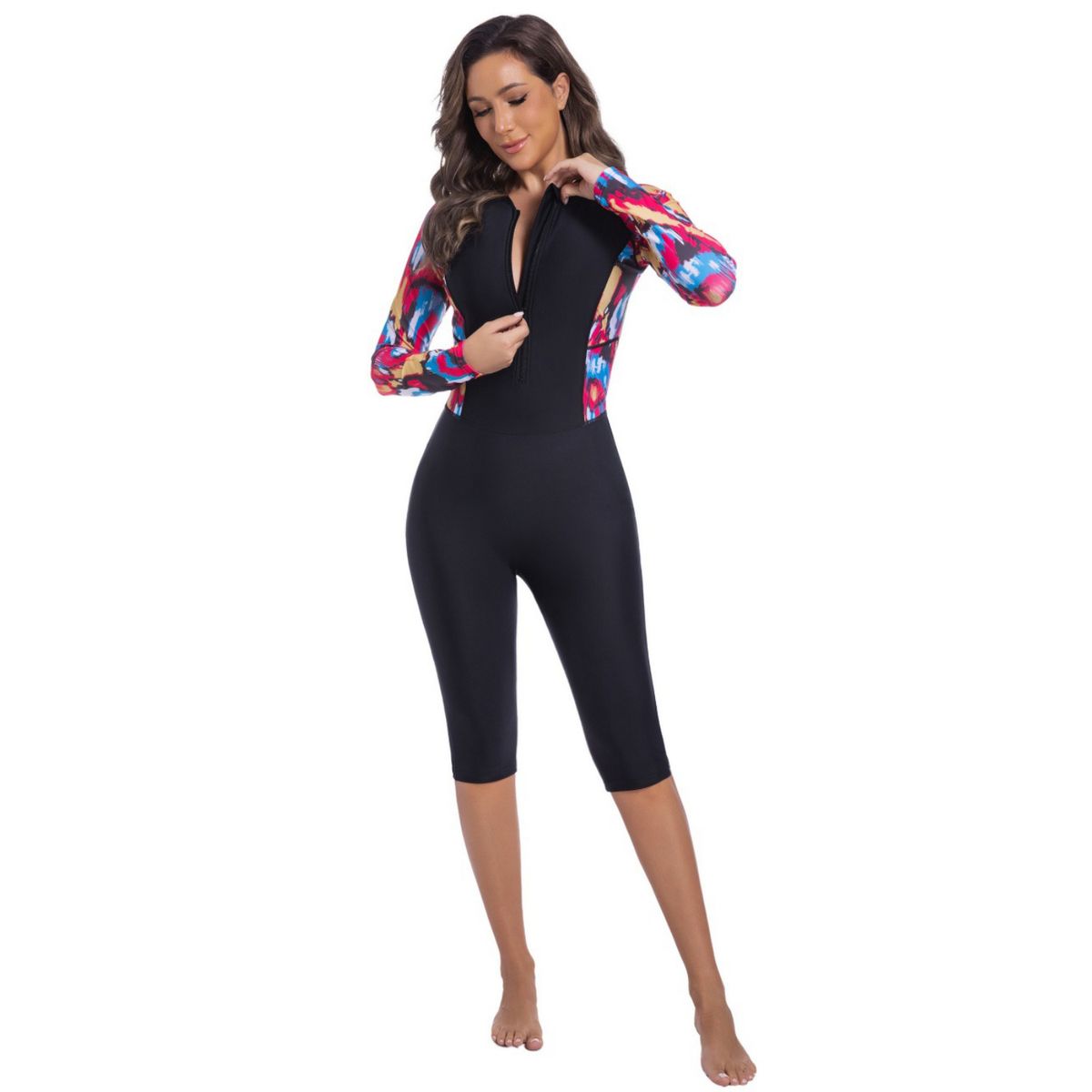 Women's One Piece Swimsuit With Zipper Sports Surf Suit Full Body Sunscreen Diving Suit Jellyfish Theme_ecoleips.com