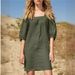 New French Square Neck Cotton And Linen Dress Five-quarter Sleeve Bubble Sleeve Casual Loose Short Skirt Women_ecoleips.com