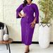 Elegant Floral Split-Sleeve Dress – Women’S Stretchy Knit Midi Dress (Polyester/Spandex, Office-To-Dinner Versatile Fit)_ecoleips.com