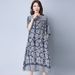 Vintage Original Cotton-linen Robe, Artistic Clothing, Ethnic Style Blue And White Porcelain Loose Linen Dress, Women's_ecoleips.com
