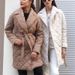 Women's Clothing Stylish Lapel Mid-Length Belted Cotton Coat With Diamond Pattern For Autumn Winter - Available In White, Khaki, Pink, Black, Brown_ecoleips.com