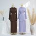 Muslim New Solid Color Small Fresh Lace Top+skirt Set_ecoleips.com