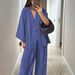 2026 New European American Independent Brand Fashionable Loose Women's V-neck Top And Wide-leg Pants Casual Set_ecoleips.com