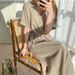 2026 Korean-style Simple Loose-fitting Tie-waist Single-breasted Short-sleeve Linen Shirt Dress For Women_ecoleips.com