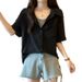Women's Clothing Summer Slightly Fat Loose Short Sleeved Tops Women's Suspenders Solid Color Temperament Shirt Two Piece Thin Shirt_ecoleips.com