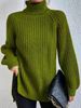 K New High Collar Knitted Shirt Medium To Long With Raglan Sleeves, High Collar With Fork, Soft And Comfortable For Women's Wear_ecoleips.com