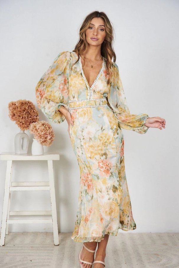European And American New Printed Hot-Selling Women's Long Slim Irregular Folded Swallowtail Hem Dress_ecoleips.com