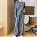 Women's Autumn-Winter Two-Piece : Australian Wool Round-Neck Loose Stylish Sweater And Straight-Leg Pants Thick Knit_ecoleips.com
