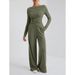 Women's Autumn Winter High-Neck Knit Sweater & Lounge Pants Set – Soft Polyester-Spandex Blend, Loose Fit, Casual Elegance_ecoleips.com