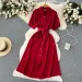 Summer Vintage Green/Blue/Red Turn-Down Collar Single Breasted Dress Casual Short Sleeve High Waist A-Line Midi Robe New Fashion_ecoleips.com