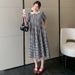Summer New Korean Fashion Lace Collar Plaid Maternity Dress_ecoleips.com