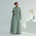 Voya Große Größen Muslim Modest Casual V-Ausschnitt Langarm Maxikleid – Locker Weißes Abaya Für Damen_ecoleips.com