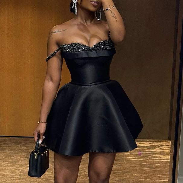 Women's Clothing Spring New Style Elegant Sequin Splicing Tube Top Suspender Dress Short Skirt_ecoleips.com