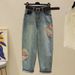 Women's Clothing Fashionable Slimming Tie Dye Top Set With Embroidered Ethnic Style Denim Trendy Suit For Women_ecoleips.com
