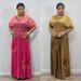 Elegant Plus Size V-Neck Gold Foil Batwing Sleeve Top & Pleated Skirt Set – Summer & Spring Casual Outfit_ecoleips.com