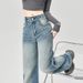 Vintage Washed Slim-fit Flared Jeans For Women, Straight Wide-leg Slimming Floor-length Pants, Extra-long_ecoleips.com
