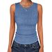 Ribbed Knit Tank Top For Women, Soft Stretch Round Neck Sleeveless Vest, Casual Slim Fit Cami, 4 Colors_ecoleips.com