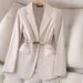 Women's Clothing Elegant Blazer Slim Fit Professional & Casual Jacket With Belt, Stretch Polyester Blend, Versatile Office To Weekend Wear_ecoleips.com