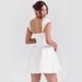 Women's Clothing New Solid Color V Neck Waist Dress Slim And Pure Temperament Short Skirt_ecoleips.com