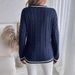 Oversized V-Neck Cable Knit Sweater - Textured Rayon Blend Pullover For Women (S-XL, Classic Blue)_ecoleips.com