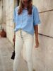 Women's Clothing Denim Shirt Women's Summer Thin Short Sleeve New Fashion Lapel Shirt_ecoleips.com